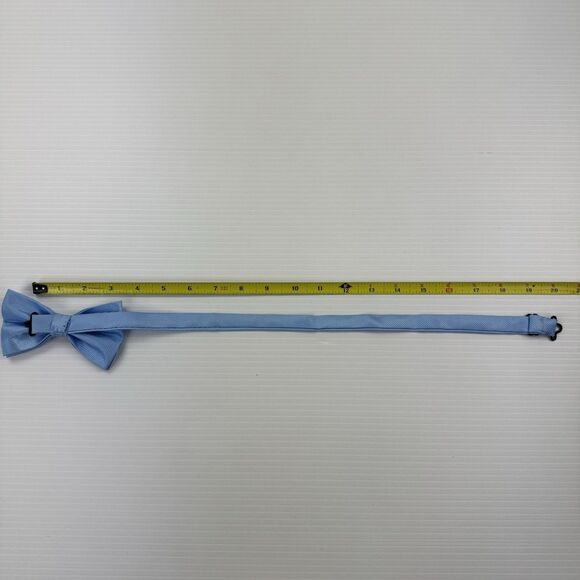 Pronto Uomo Light Blue Silk Bow Tie & Pocket Square Set Formal Wedding - Picture 7 of 9